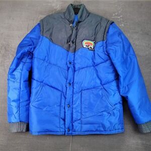 Vintage Rare California Racing Puffer Jacket Mens‎ XL Removable Sleeves Blue